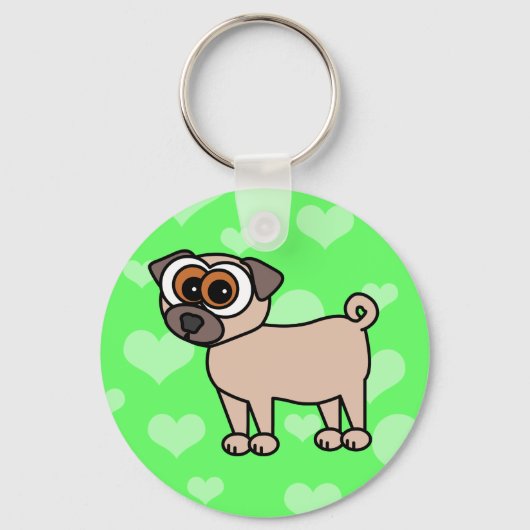 Cute Pug Sleutelhanger - Groen (Voorkant)