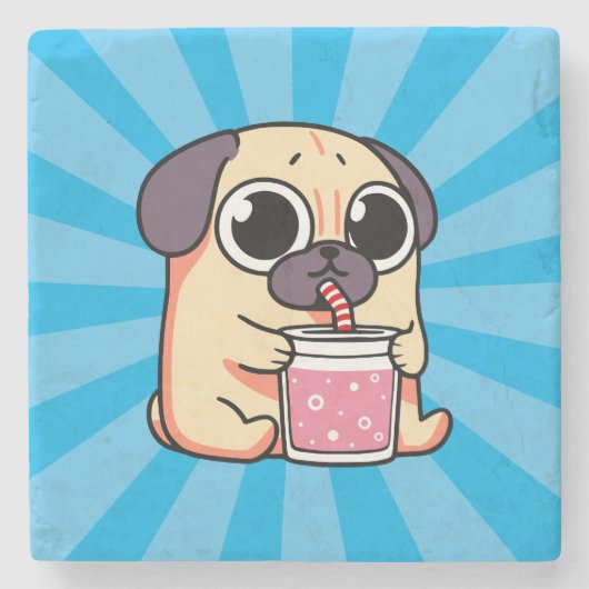 Cute Pug Stenen Onderzetter (Voorkant)