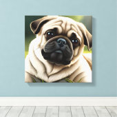 Cute Pug Stretted Canvas Print (Insitu (Houten vloer))