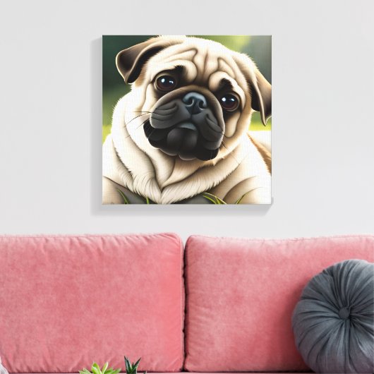 Cute Pug Stretted Canvas Print (Insitu (Woonkamer))