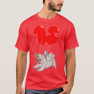 Cute Pug Unicorn15th BirthdayKids Balloon T-shirt