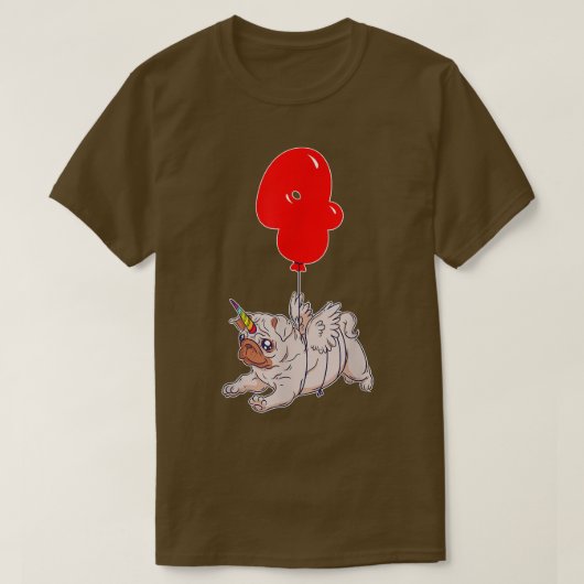 Cute Pug Unicorn4th BirthdayKids ballonpartij T-shirt (Design voorkant)