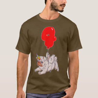 Cute Pug Unicorn4th BirthdayKids ballonpartij T-shirt