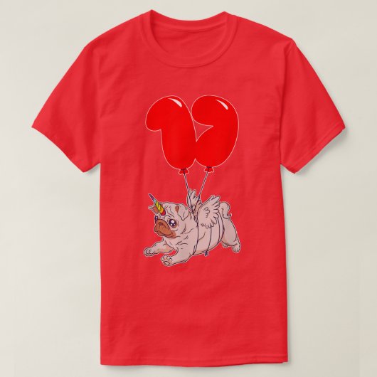 Cute Pug Unicorn 17th Birthday Kids Balloon Part T-shirt (Design voorkant)