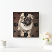 Cute Pug Vierkante Klok (Huis)