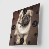 Cute Pug Vierkante Klok (Hoek)