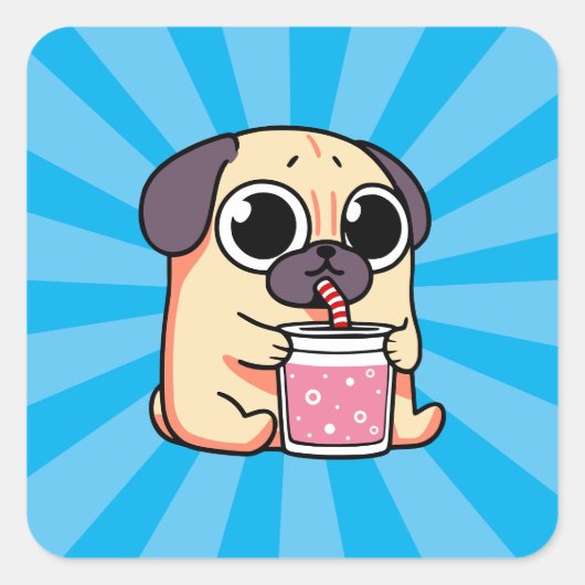 Cute Pug Vierkante Sticker (Voorkant)