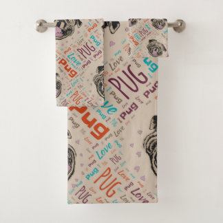 Cute Pug Word-patroon Bad Handdoek