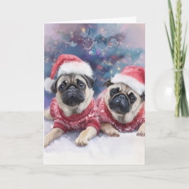 Cute Pugs Christmas Greeting Card Feestdagen Kaart
