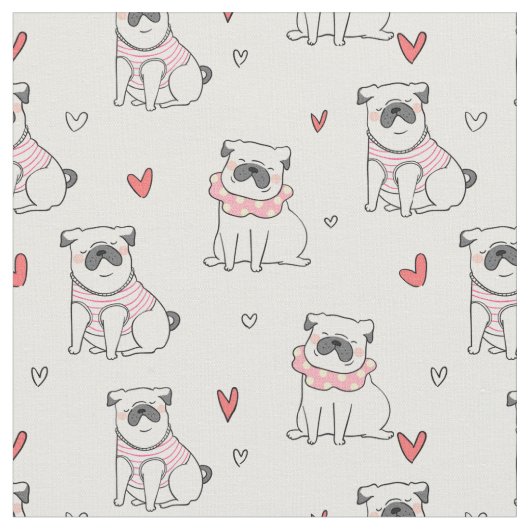 Cute Pugs en Hearts Stof (Close Up)