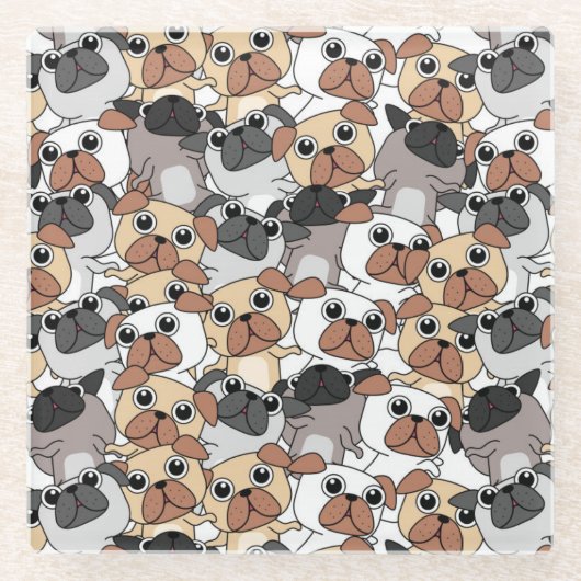 Cute Pugs Glass Onderzetter (Voorkant)