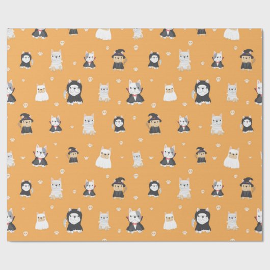 Cute Pugs Halloween Pattern Cadeaupapier (Vlak)