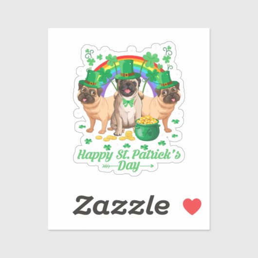 Cute Pugs Happy St. Patrick's Day Sticker (Vel)