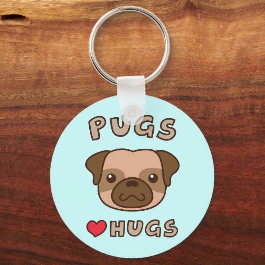 Cute Pugs Love Hugs Dog Sleutelhanger (Voorkant)