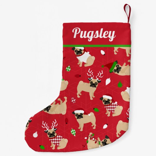 Cute Pugs Red Double Sided Kleine Kerstsok (Achterkant)