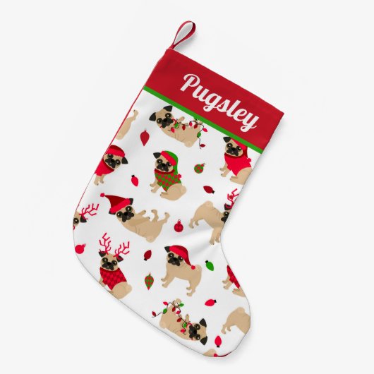Cute Pugs White Kleine Kerstsok (Voorkant (Hangend))