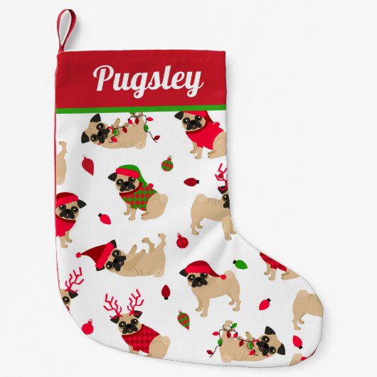 Cute Pugs White Kleine Kerstsok (Voorkant)