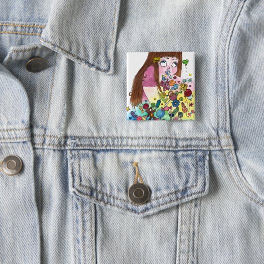 Cute Puke Vierkante Button 5,1 Cm (In situ)