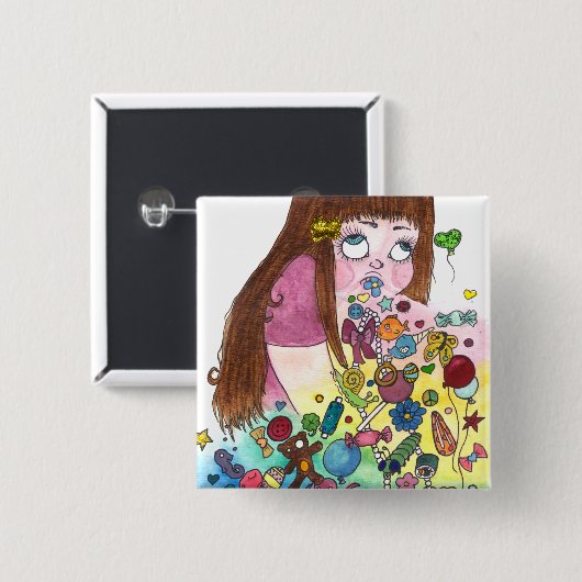 Cute Puke Vierkante Button 5,1 Cm (Voorkant /achterkant)