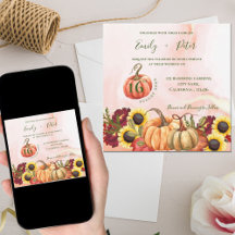 Cute Pumpkin Autumn Leaves Sunflower Fall Wedding