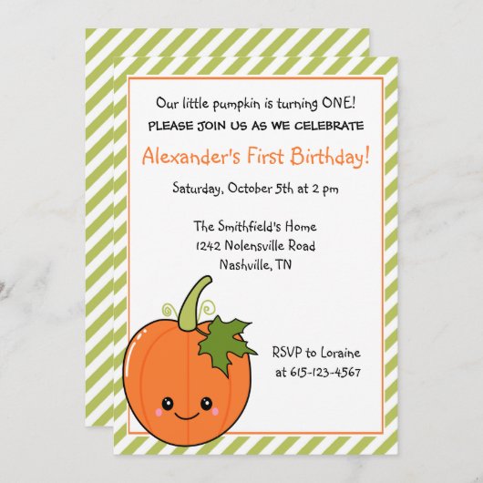 Cute Pumpkin Birthday Kaart (Voorkant / Achterkant)