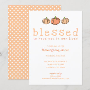 Cute Pumpkin Blessed Polka Dots Thanksgiving Kaart
