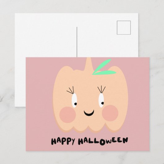 Cute Pumpkin Blushing Lettering Happy Halloween Briefkaart (Voorkant / Achterkant)