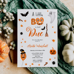 Cute pumpkin Boo Halloween baby shower Kaart