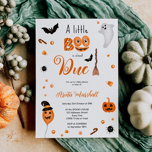 Cute pumpkin Boo Halloween baby shower Kaart