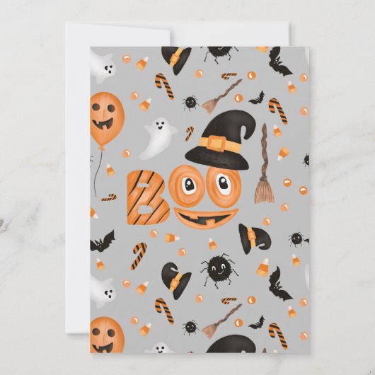 Cute pumpkin Boo Halloween bash grijs Kaart (Achterkant)
