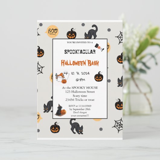 Cute pumpkin Boo Halloween bash roze Kaart (Staand voorkant)