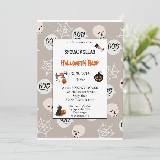 Cute pumpkin Boo Halloween bash roze Kaart (Staand voorkant)