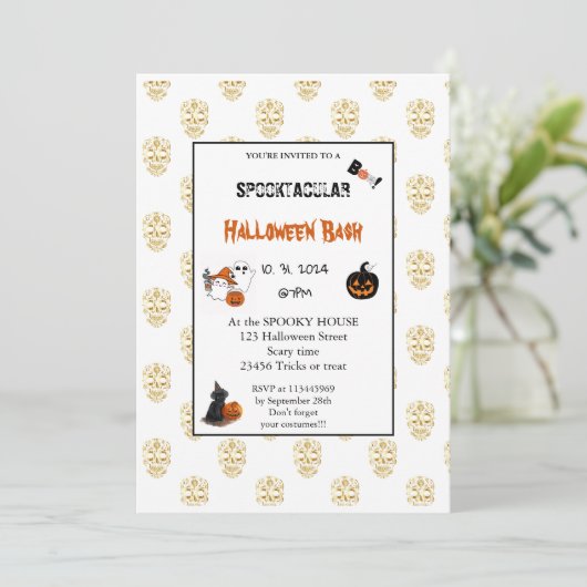Cute pumpkin Boo Halloween bash roze Kaart (Staand voorkant)