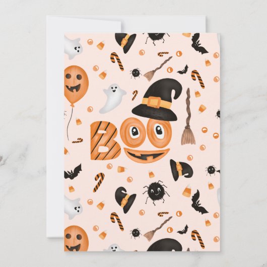 Cute pumpkin Boo Halloween bash roze Kaart (Achterkant)