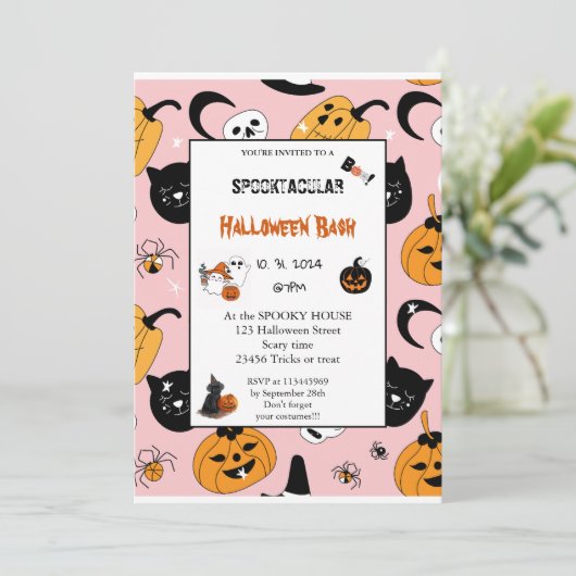 Cute pumpkin Boo Halloween bash roze Kaart (Staand voorkant)