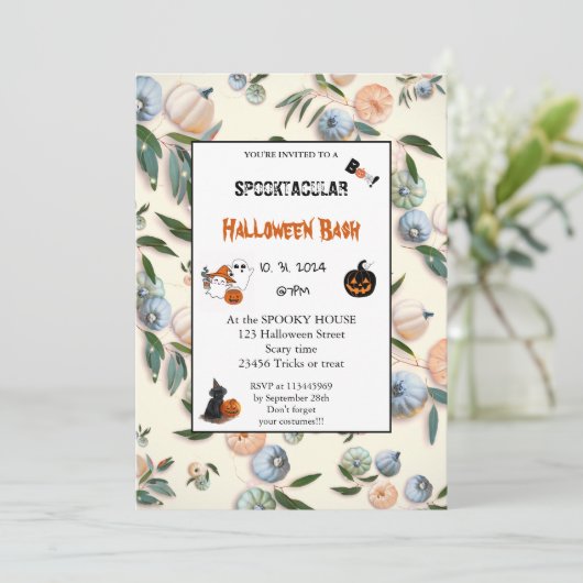 Cute pumpkin Boo Halloween bash roze Kaart (Staand voorkant)