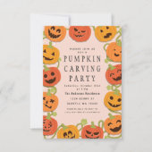 Cute Pumpkin Carving Halloween Party Invitation Kaart (Voorkant)