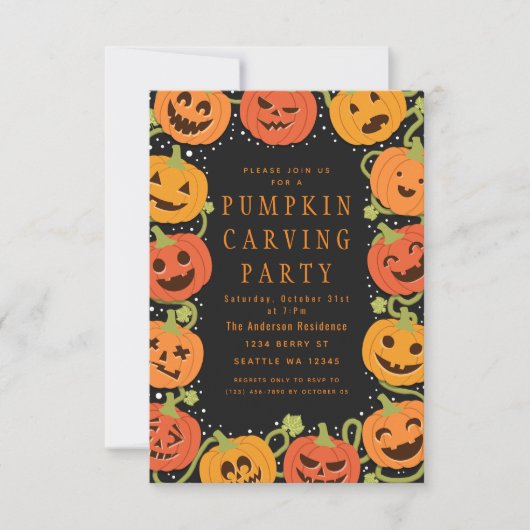 Cute Pumpkin Carving Halloween Party Invitation Kaart (Voorkant)