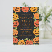 Cute Pumpkin Carving Halloween Party Invitation Kaart (Staand voorkant)
