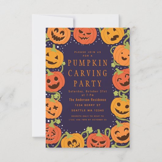 Cute Pumpkin Carving Halloween Party Invitation Kaart (Voorkant)