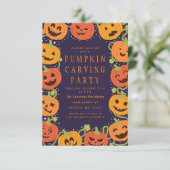 Cute Pumpkin Carving Halloween Party Invitation Kaart (Staand voorkant)
