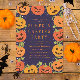 Cute Pumpkin Carving Halloween Party Invitation Kaart