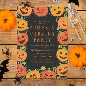 Cute Pumpkin Carving Halloween Party Invitation Kaart