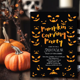 Cute Pumpkin Carving Halloween Party Invitation Kaart