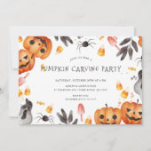 Cute Pumpkin Carving Halloween Party Invitation Kaart (Voorkant)