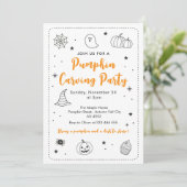 Cute Pumpkin Carving Party Halloween Doodles Kaart (Staand voorkant)