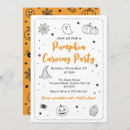 Cute Pumpkin Carving Party Halloween Doodles Kaart