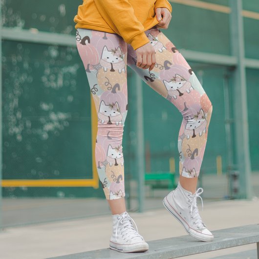 Cute Pumpkin Cat Herfst Autumn Halloween Pastel Leggings