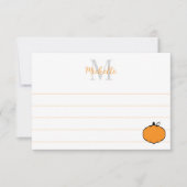 Cute Pumpkin Drawing Custom Monogram Lined Notitiekaartje (Voorkant)