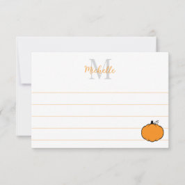 Cute Pumpkin Drawing Custom Monogram Lined Notitiekaartje
